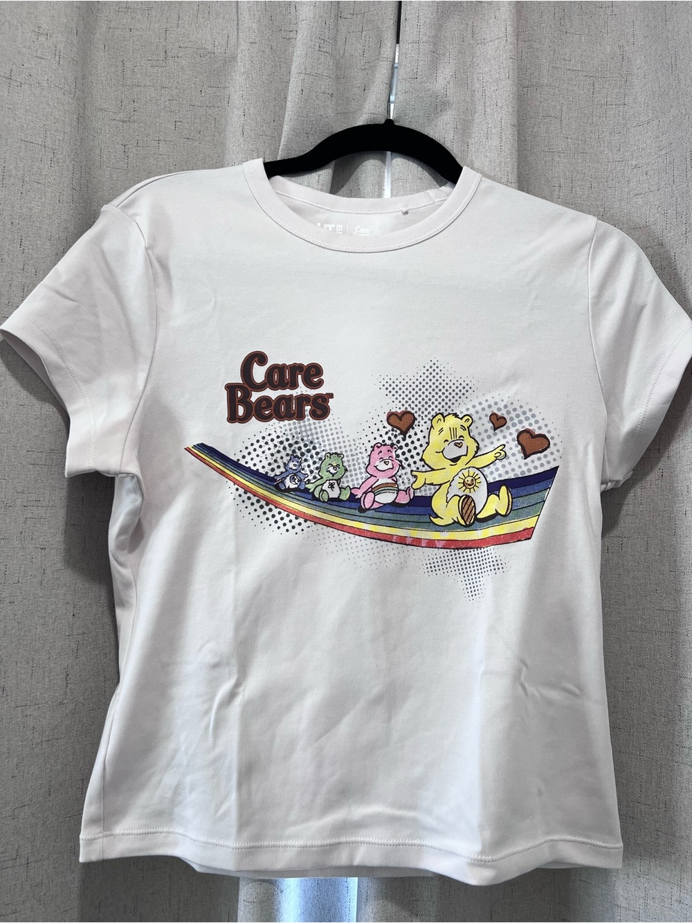 Uniqlo Taupe Care Bears Rainbow Stripe Short Sleeve Tee